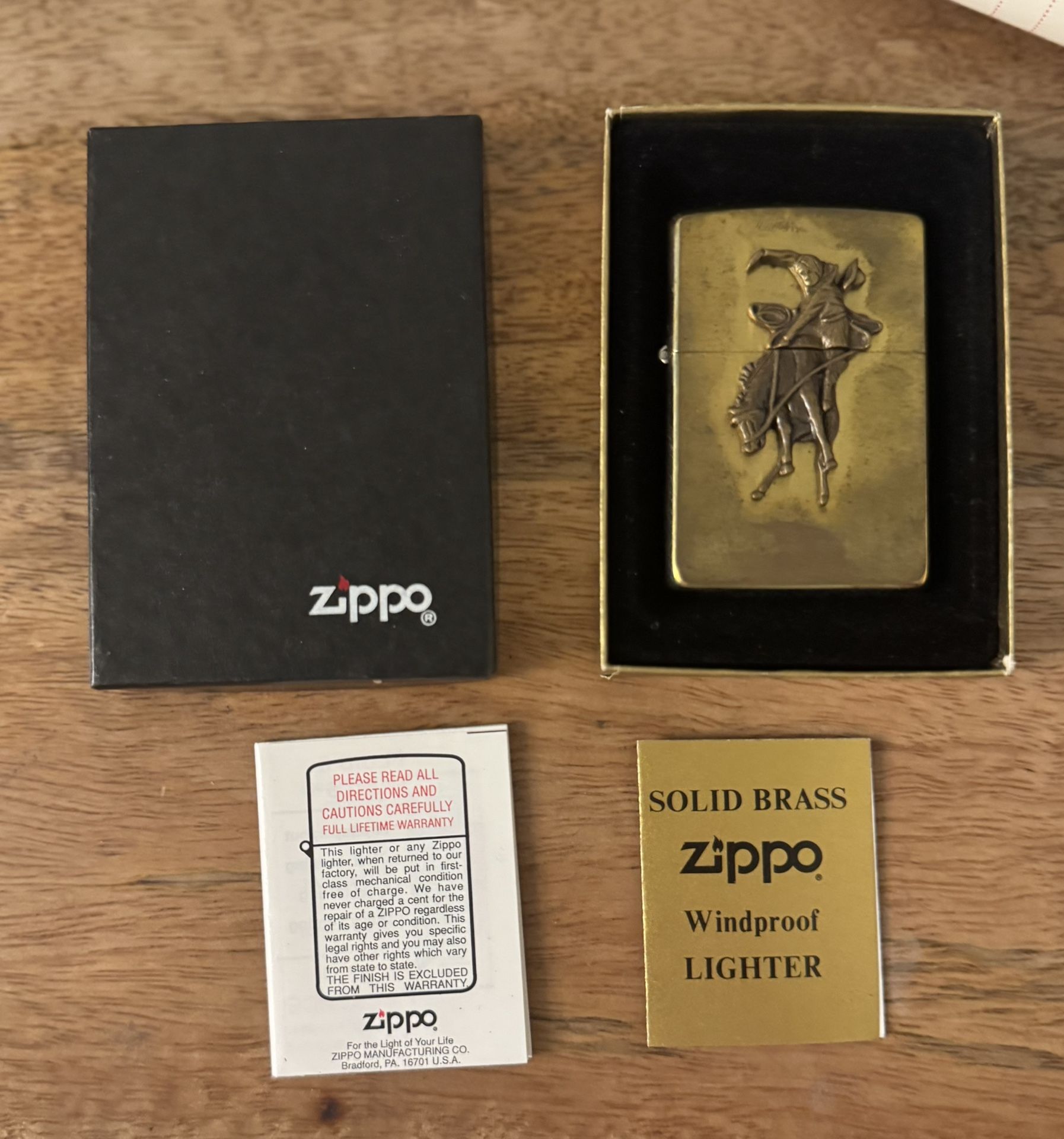 Zippo Solid Brass Bucking Bronco Lighter