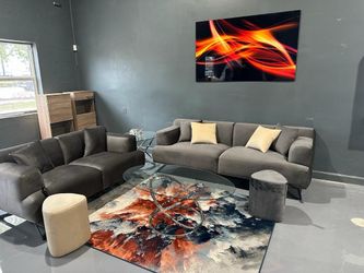 2 PIECE SOFA LOVESEAT GRAY VELVET