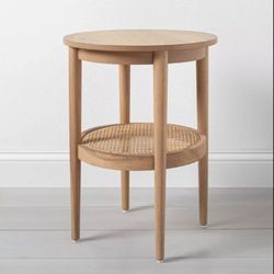 Hearth & Hand™ with Magnolia- Wood & Cane Round Accent Side Table (Brand New)