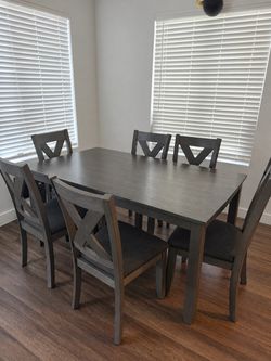 American Furniture Gray Wood Dining Table Set with 6 Chairs