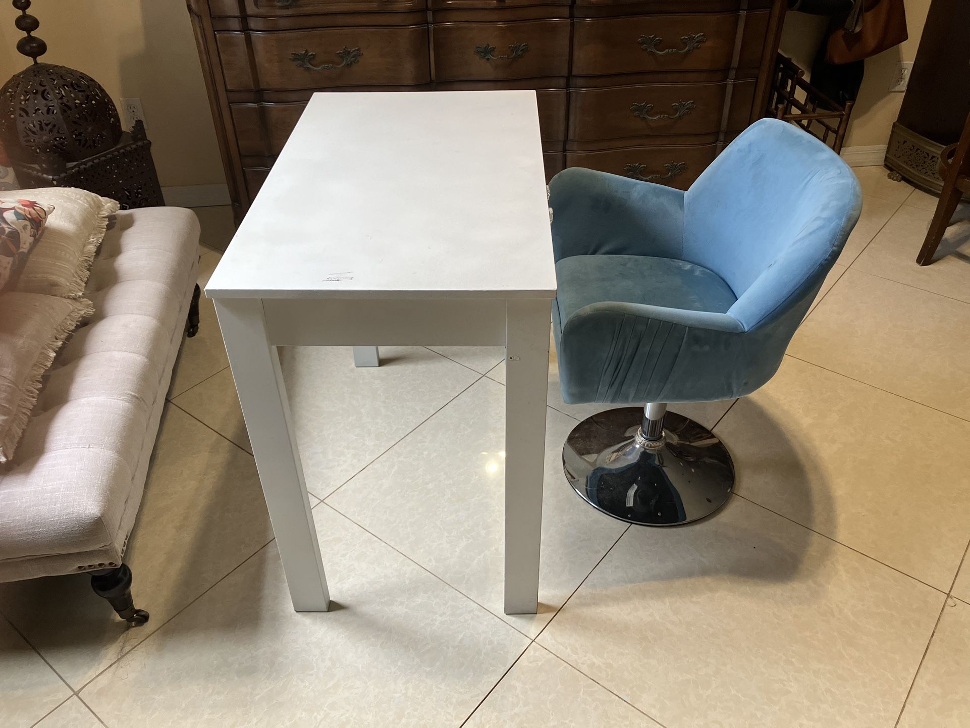 Desk And Velvet Swivel Chair