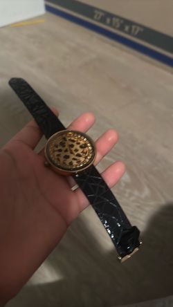 Gold-Tone Watch with Leopard Print Dial