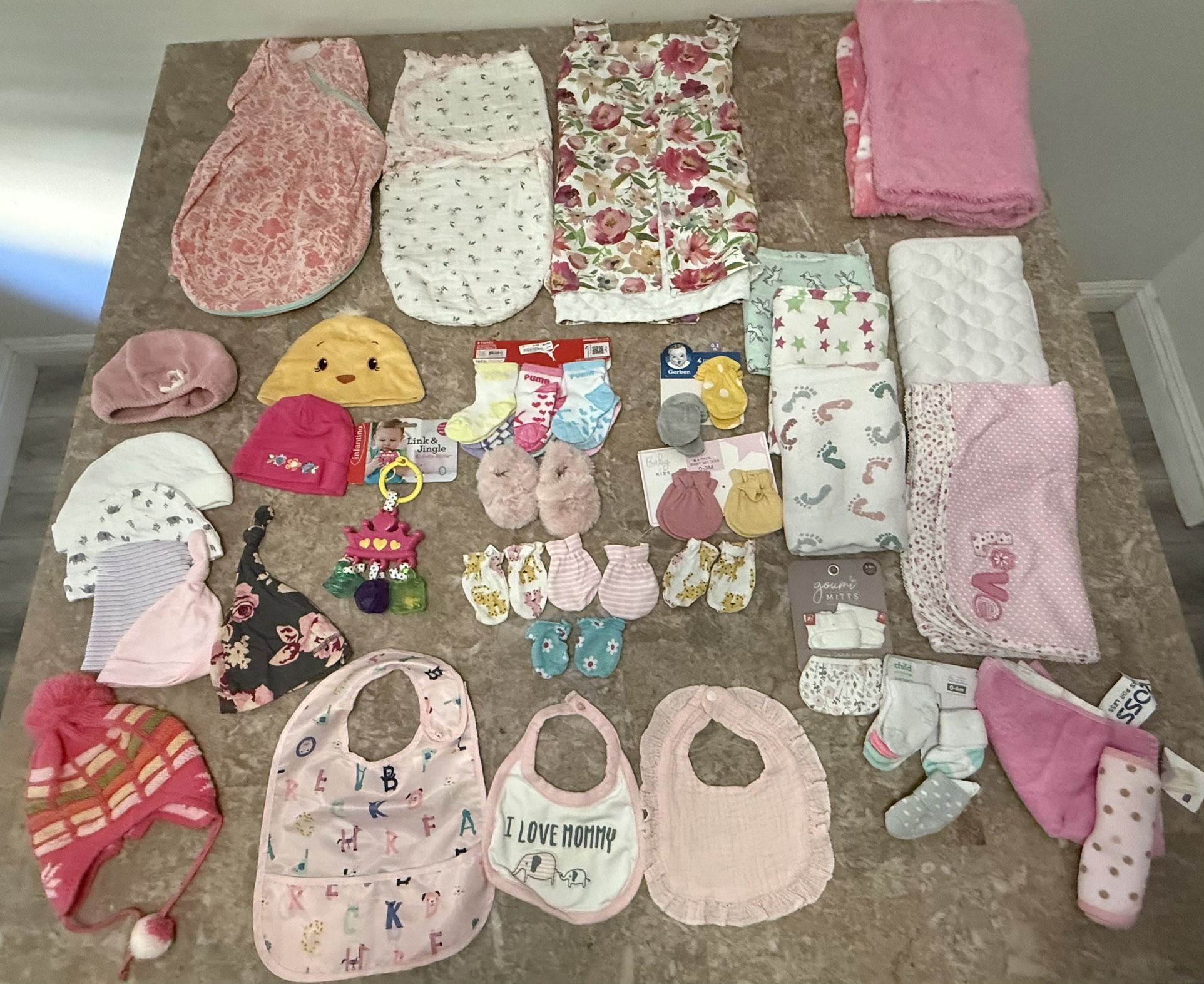 Girl Baby Lot Blanket Bibs Cloths Socks Towels Beanie