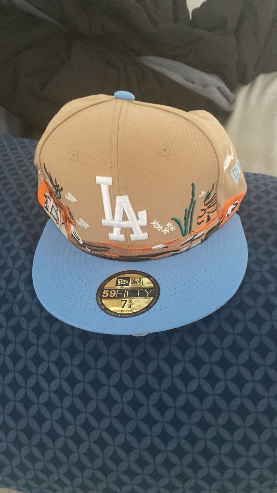 New Era Flat Brim 59FIFTY Team Landscape Los Angeles Dodgers MLB Brown and Blue Fitted Cap