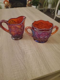 Red Carnival Glass Sugar Creamer Set