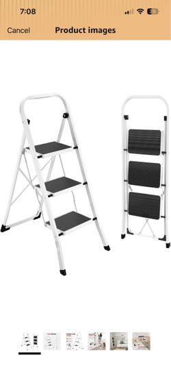 HBTower 3 Step Ladder, Folding Step Stool for Adults with Anti-Slip Pedal, 330 lbs Capacity for Kitchen, Home, White