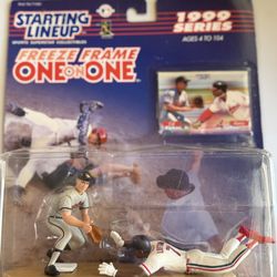 1999 Starting Lineup "Freeze Frame One on One" action figure set featuring Baltimore Orioles legend Cal Ripken Jr. and Cleveland Indians star Kenny Lo