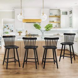 24''H Wooden Dining Chairs, Black (Set of 4)
