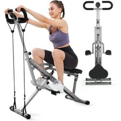 Sportsroyals Gray Squat Machine For Home,Rodeo Core Exercise Machine,330lbs Foldable,Adjustable 4 Resistance Bands,Ride & Rowing Machine For Botty Glu