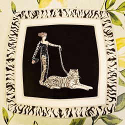 Vintage Art Deco square plate by Italian Ceramic Company. 