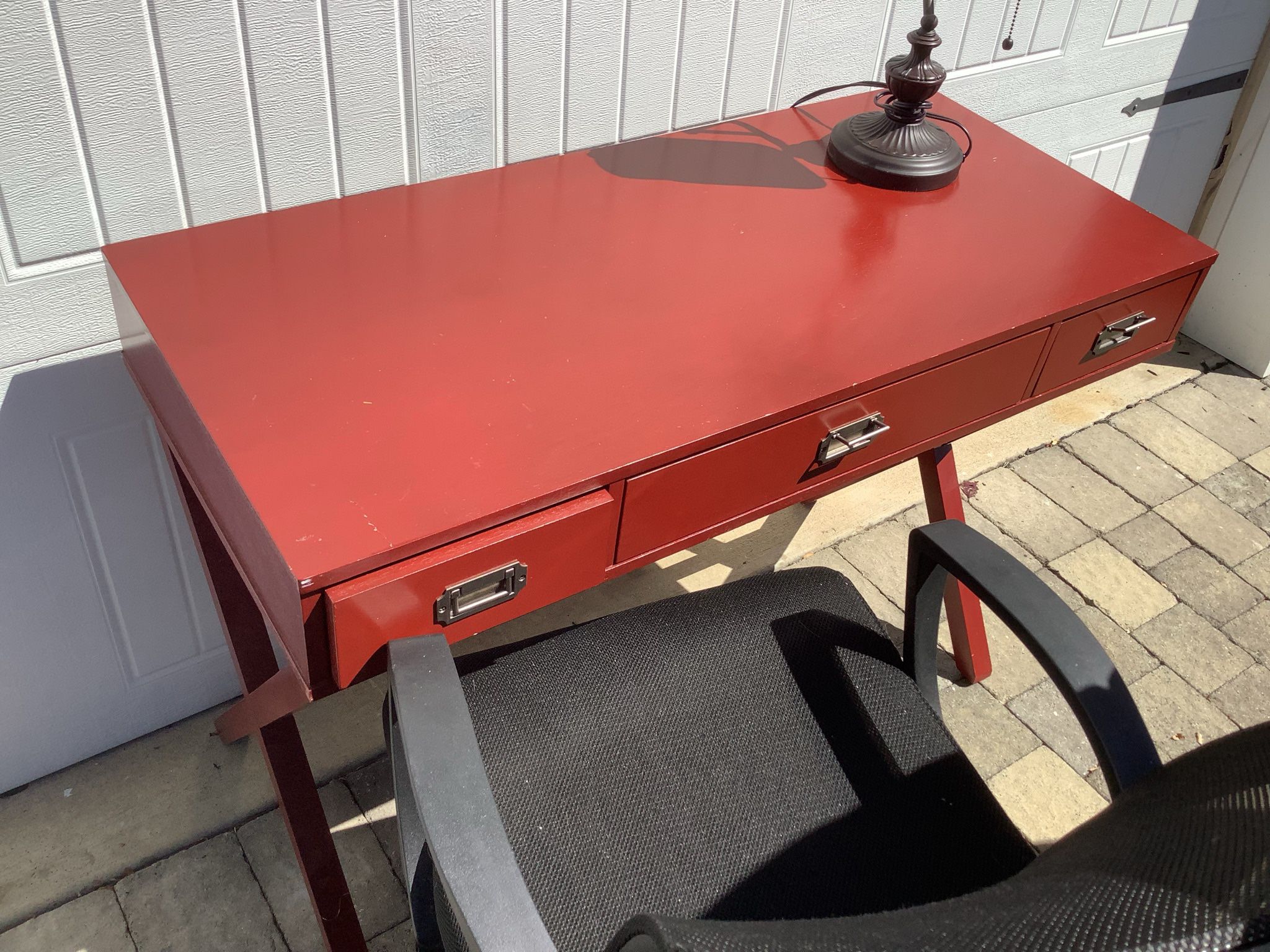 Red Desk 65 And Natural Desk  Rush Seat Chair 