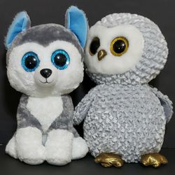 Pair Of 18" Tall Ty Large Plush OWL & Large Huskey Beanie Boos 
