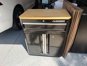 Mini garage metal cabinet with wooden top Husky Mini garage metal cabinet with wooden top