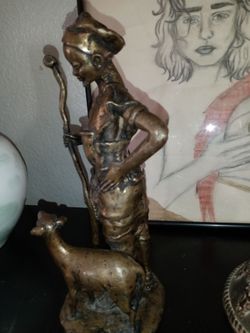 African Derme Morou Bronze Shepard Sculpture Signed