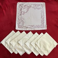 NEW VINTAGE Ivory Floral Napkins Square 17" - Set Of 8 - 55% POLYESTER - Wedding ‼️ Price Is FIRM ‼️