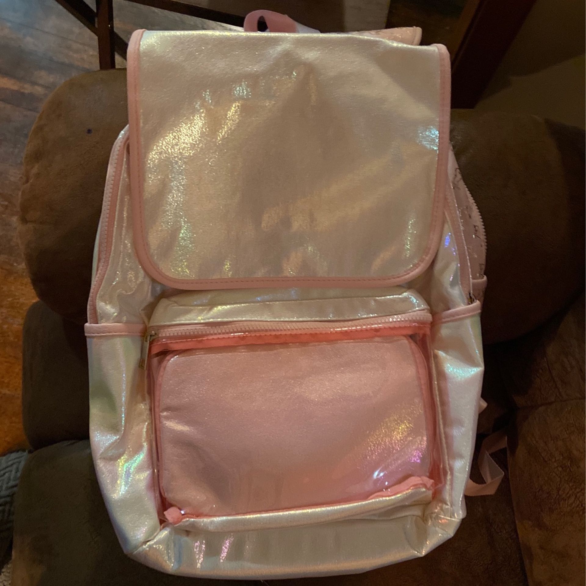 Vinyl Material Pink Shiny Backpack