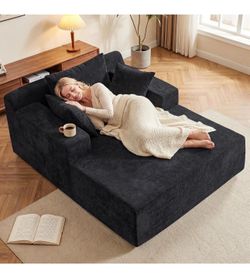 66" Chaise Lounge Chair Indoor, Oversized Boneless Lounge Chair with 3 Pillows, Chenille Cloud Reading Chair for Living Room Bedroom, Deep Seat Sleepe