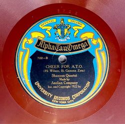 Alpha Tau Omega Fraternity - 1922 Cheer Song Record- Mounted