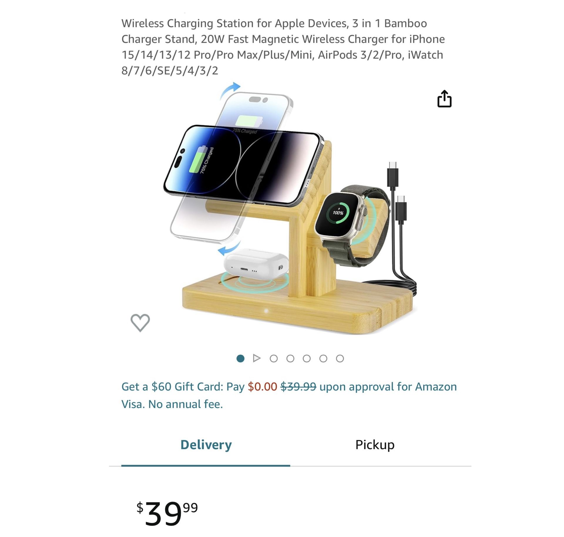 Brand new Wireless Charging Station for Apple Devices, 3 in 1 Bamboo Charger Stand, 20W Fast Magnetic Wireless Charger for iPhone 15/14/13/12 Pro/Pro
