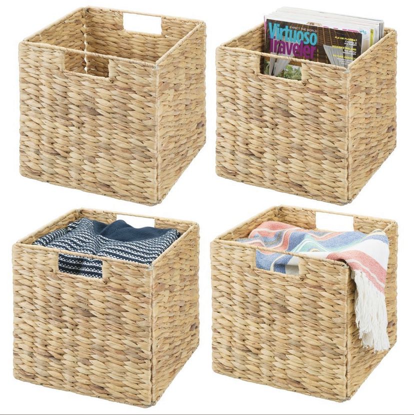 Natural Woven Storage Cube Basket Bins - Hyacinth & Seagrass