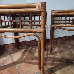 Pair Of Vintage Wilshire Co. Bamboo Side Tables With Glass Top