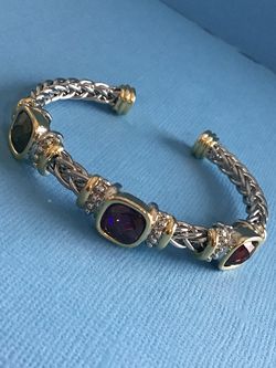 Ladies Bracelet Two Tone Gold/Silver Beautifully Detailed with Red, Purple, Green Sparkling CZ’s *Pickup Boca Raton
