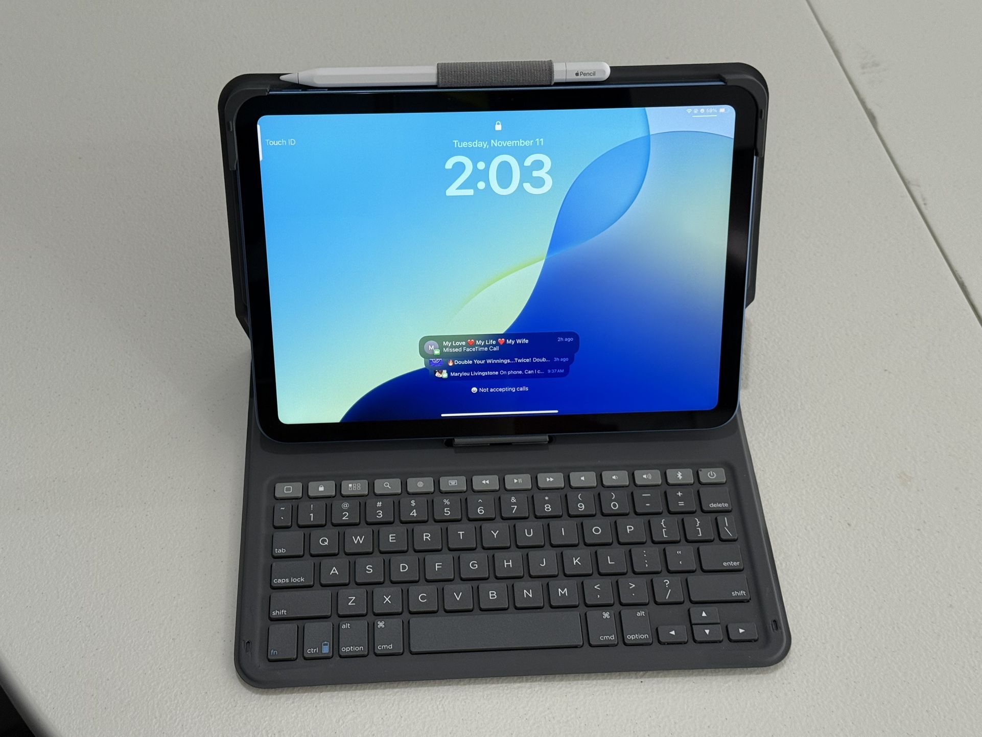 Apple iPad (11-inch, A16 Chip) – Blue, 128GB, Wi-Fi + Zagg Keyboard Case + Stylus Pen