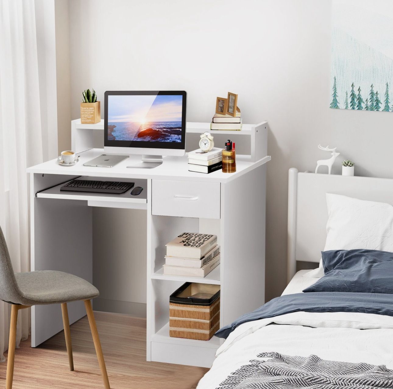 Computer Desk with Extension, White