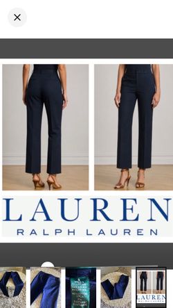 NEW!  Lauren Ralph Lauren Adelle navy blue straight-leg cotton-blend pants (8)