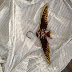 Wood Fish Hanger Hand Painted With Yellow Eye On Both Sides