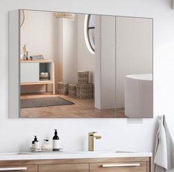36 × 24 Silver Medicine Cabinet, Aluminum Mirror Medicine Cabinet for Bathroom, Pre-Assembled Recessed/Surface-Mounted Medicine Cabinet, Tempered Fram