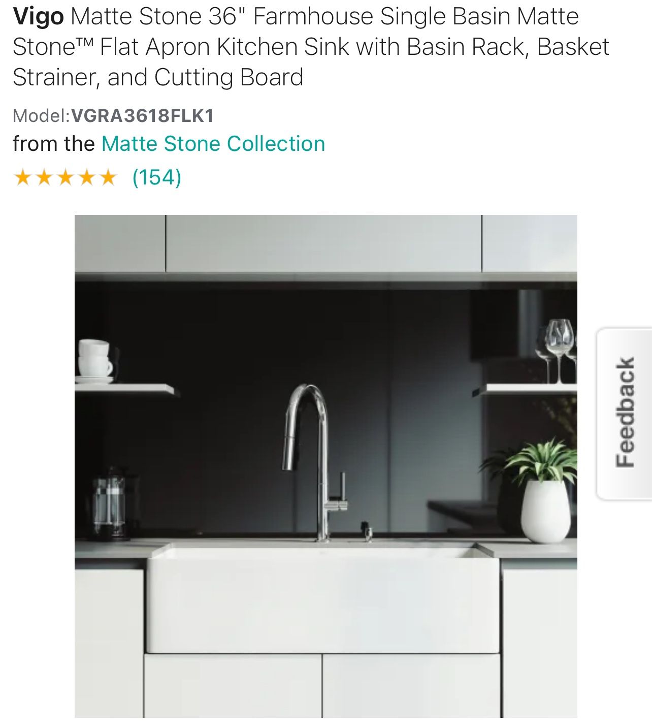 Matte white Vigo Farmhouse sink NEW IN BOX (VGRA3618SL)/VGRA3618SL)