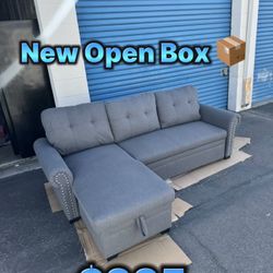 Studded Dark Gray Sofa Bed Sectional Couch 🛋️ New Open Box 📦 Reversible L ✅ Pull Out Bed ✅ Storage Underneath ✅ New Open Box 📦 