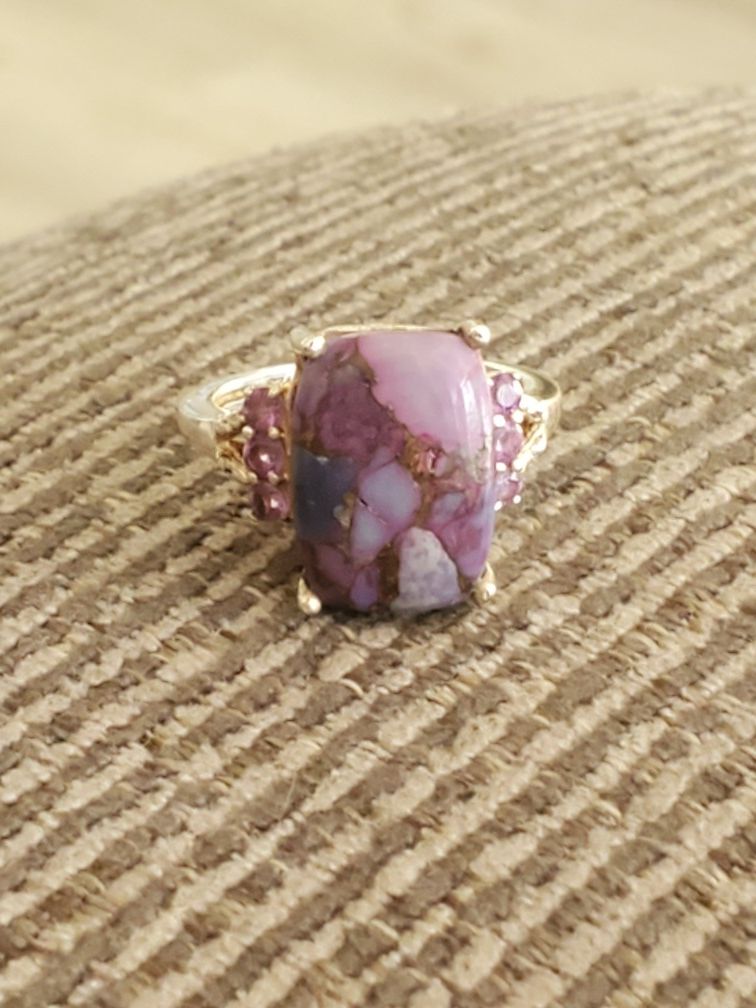 Purple turquoise stone silver stamped ring