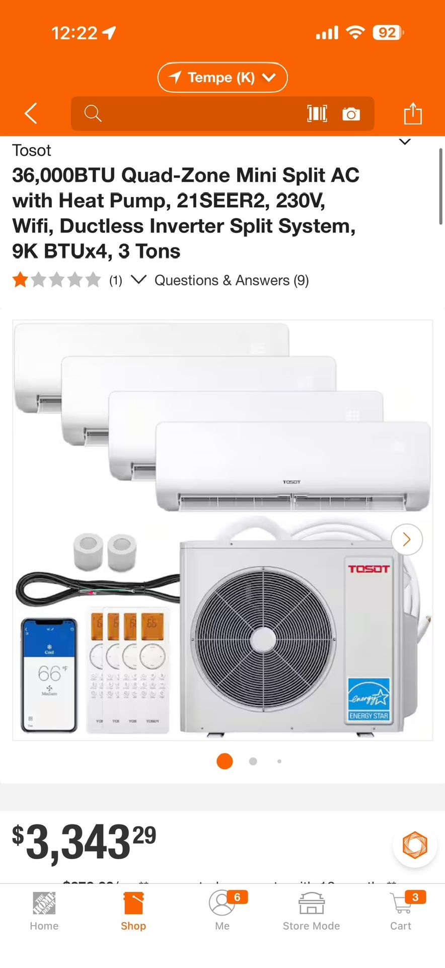 Tosot 36,000BTU Mini Split AC, 21SEER2, 230V, Wifi 9K BTUX4, 3 Tons New Sistem $1.550