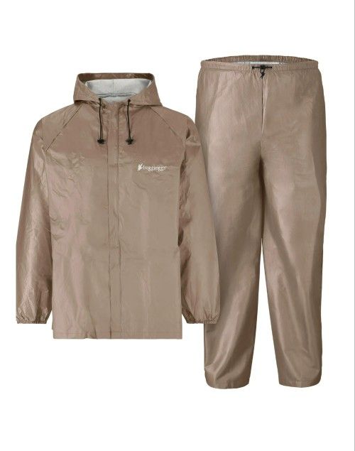 New Mens Medium Frogg Toggs Ultra Lite Rain Suit Jacket & Bottoms Khaki