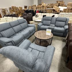 Premium Reclining Living Room Couch, Loveseat And Rocking Chair 3Pcs Sofa Set