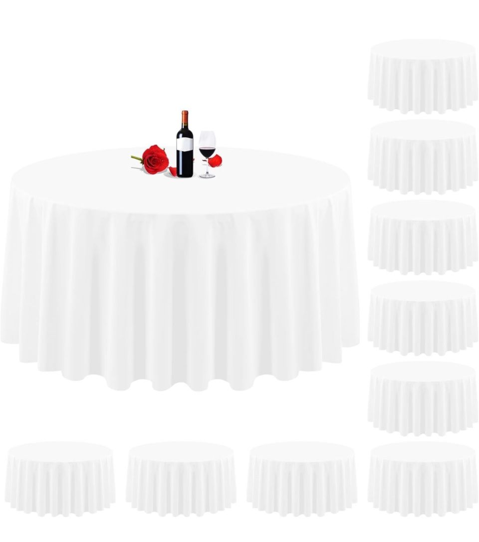 10 Pack Round Table Cloth White Round Tablecloth 120 Inch Round Tablecloth Washable Polyester Fabric Bulk Linen Tablecloths Round Table Cover Table Cl