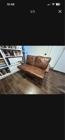 Mid-Century Modern Brown Faux Leather Loveseat