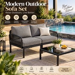 Modern Outdoor Patio Sofa Set with Coffee Table – Brand New