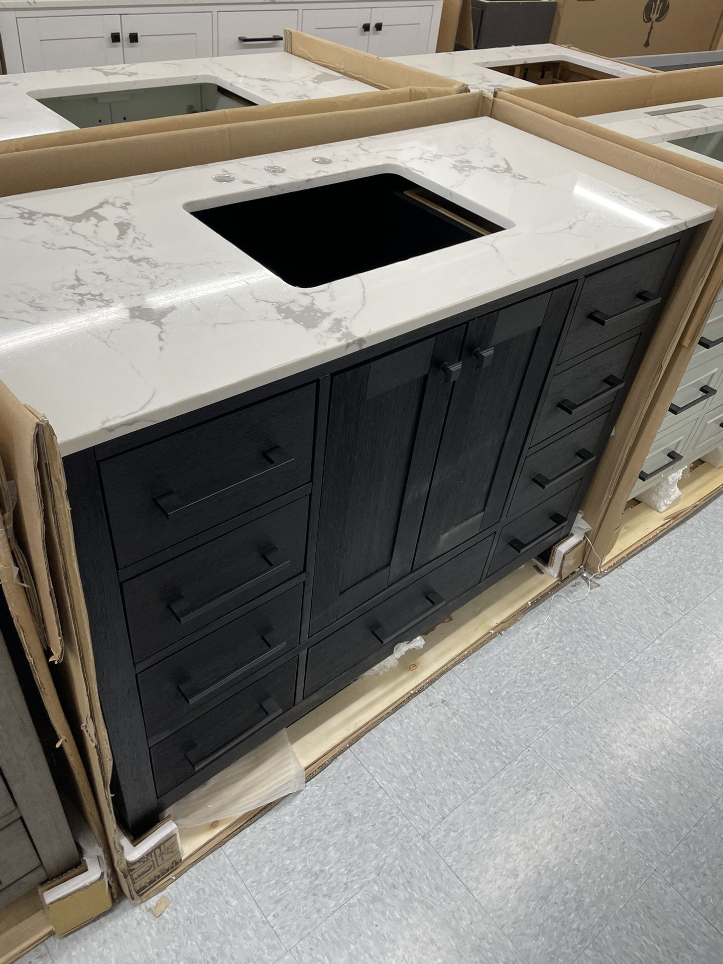 Bathroom vanity cabinet 48” solid mango Quartz top with sink and backsplash