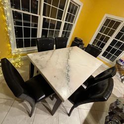 Kitchen marble dining table with 6 chairs