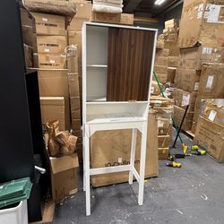 Over Mini Fridge Storage - 68" Over The Fridge Storage Organizer with Fluted Sliding Door, Mini Fridge Cabinet with Adjustable Shelf for Kitchen, Dorm