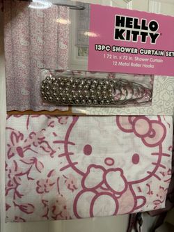 Hello Kitty 13-Piece Shower Curtain Set - Pink flowers