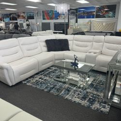 Beautiful White Power Reclining Sofa Sectional 