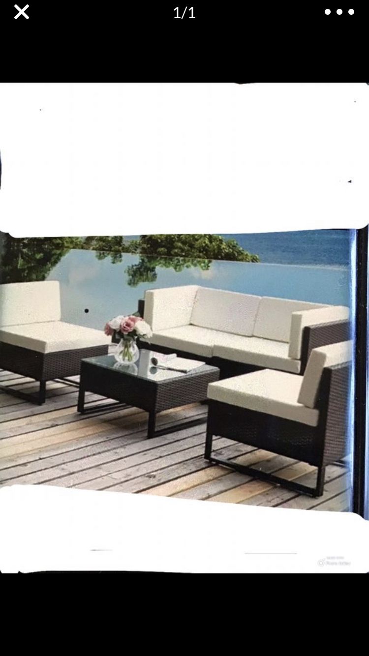 New!! Sectional set, porch set, balcony set, conversation set, 5 pc coffee table outdoor wicker cushioned sectional set, garden furniture, outdoor