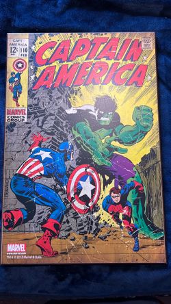 Retro Comicbook  Wooden Wall Art Captain America Hulk