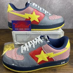A Bathing Ape Bapesta Navy Yellow Red Multicolor Dots & Stripes Size 11 2008FS-001 Men’s Shoes