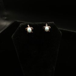 Natural Larimar Turtle Earrings – 925 Sterling Silver 14K Rose Gold Plated