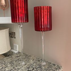 Red Mirrored Glass Candle Holders 